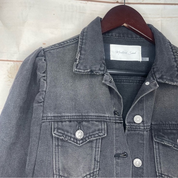 Mustard Seeds • Denim Jacket •  Black • Puff Sleeve • Small • 100% Cotton - Picture 4 of 7